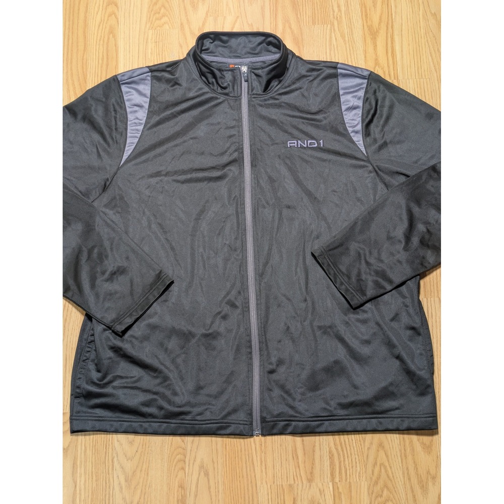 AND1 Mens Full Zip Athletic Track Jacket Black 2XL